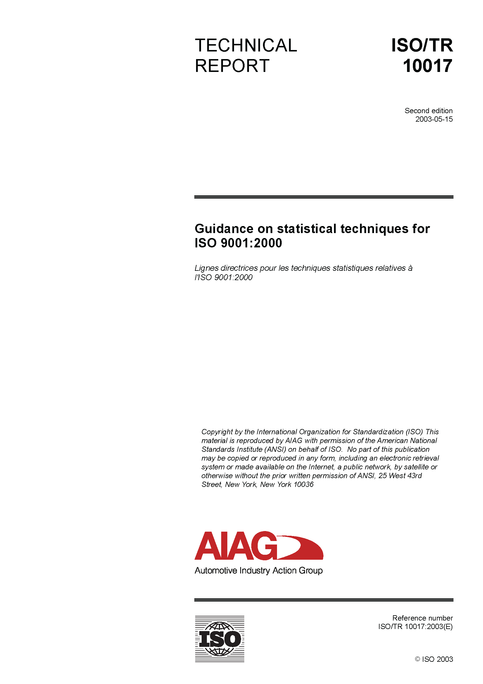 Publikation AIAG Guidance on Statistical Techniques for ISO 9001:2000 1.5.2003 Ansicht