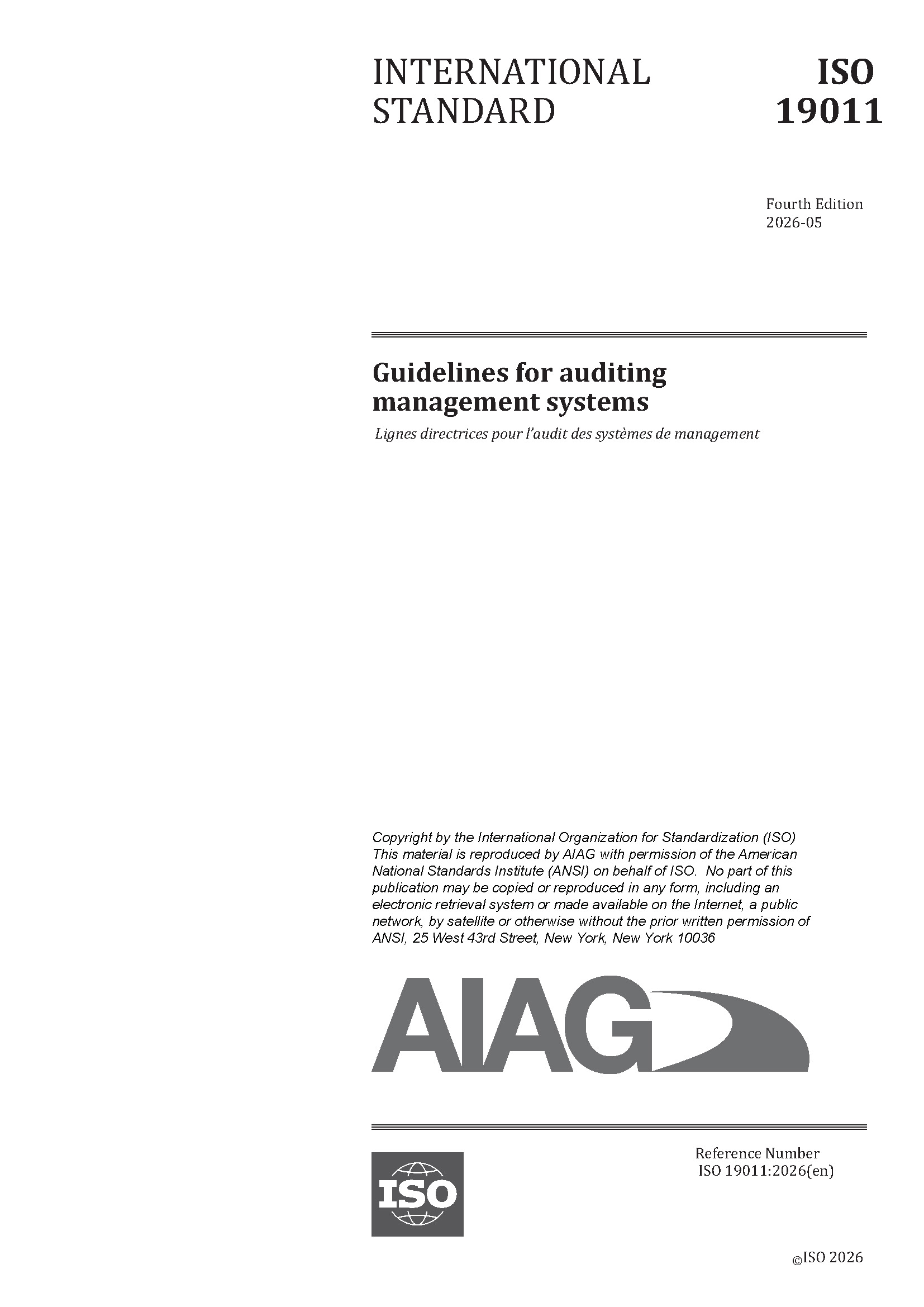 Publikation AIAG Guidelines for Auditing Management Systems 1.5.2026 Ansicht