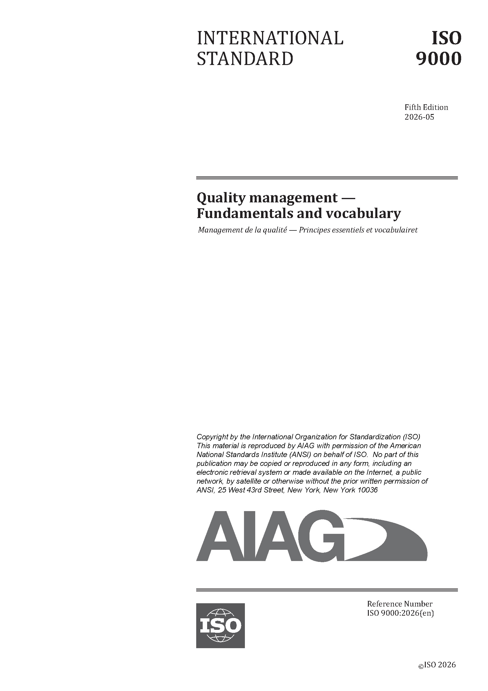 Publikation AIAG Quality Management Systems - Fundamentals and Vocabulary 1.5.2026 Ansicht
