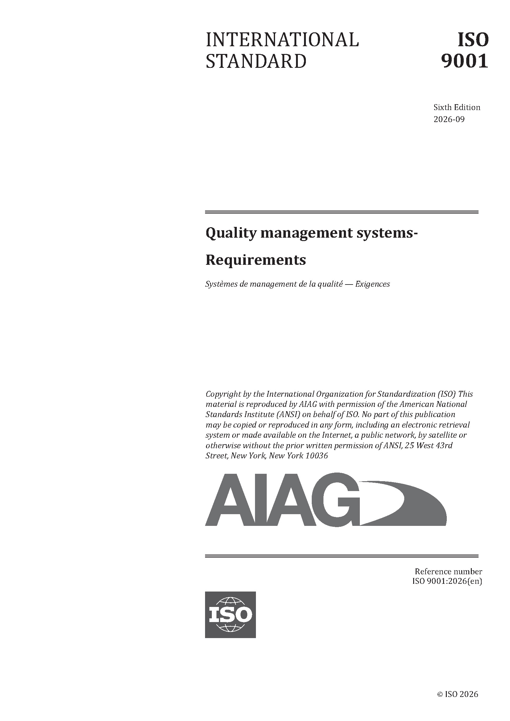 Publikation AIAG ISO 9001:2026 QMS - Requirements 1.9.2026 Ansicht