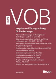 Ansicht  VOB Zusatzband 2019; Vergabe- und Vertragsordnung für Bauleistungen VOB Teil A (DIN 1960), VOB Teil B (DIN 1961), Gesetz gegen Wettbewerbsbeschränkungen (GWB Teil 4), Vergabeverordnung (VgV), Vergabeverordnung Verteidigu 3.10.2019