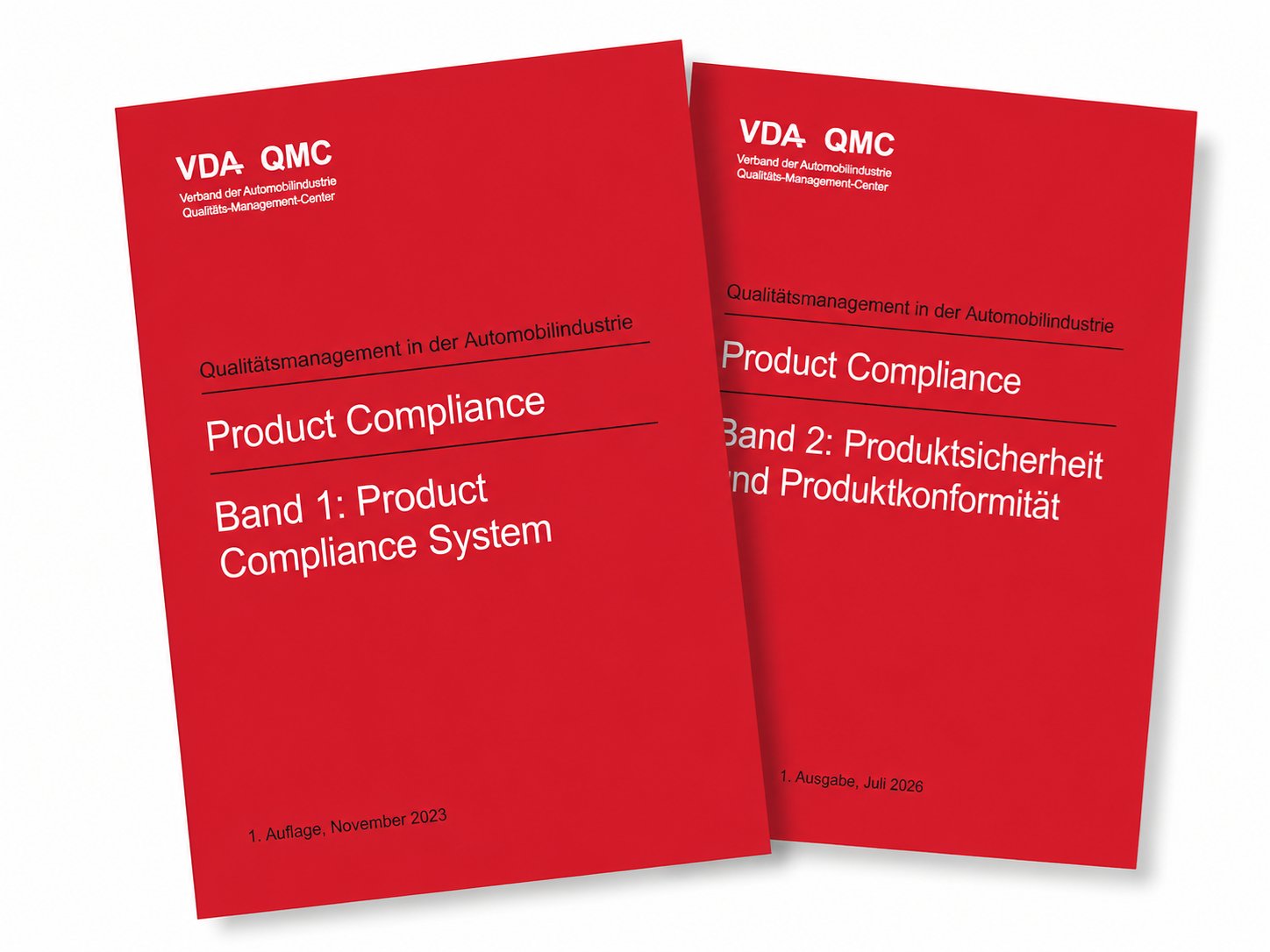 Ansicht  VDA Product Compliance. Band 1: Product Compliance System. 1. Ausgabe, November 2023 und Band 2: Produktsicherheit und Produktkonformität, 1. Ausgabe, Juli 2026 1.7.2026