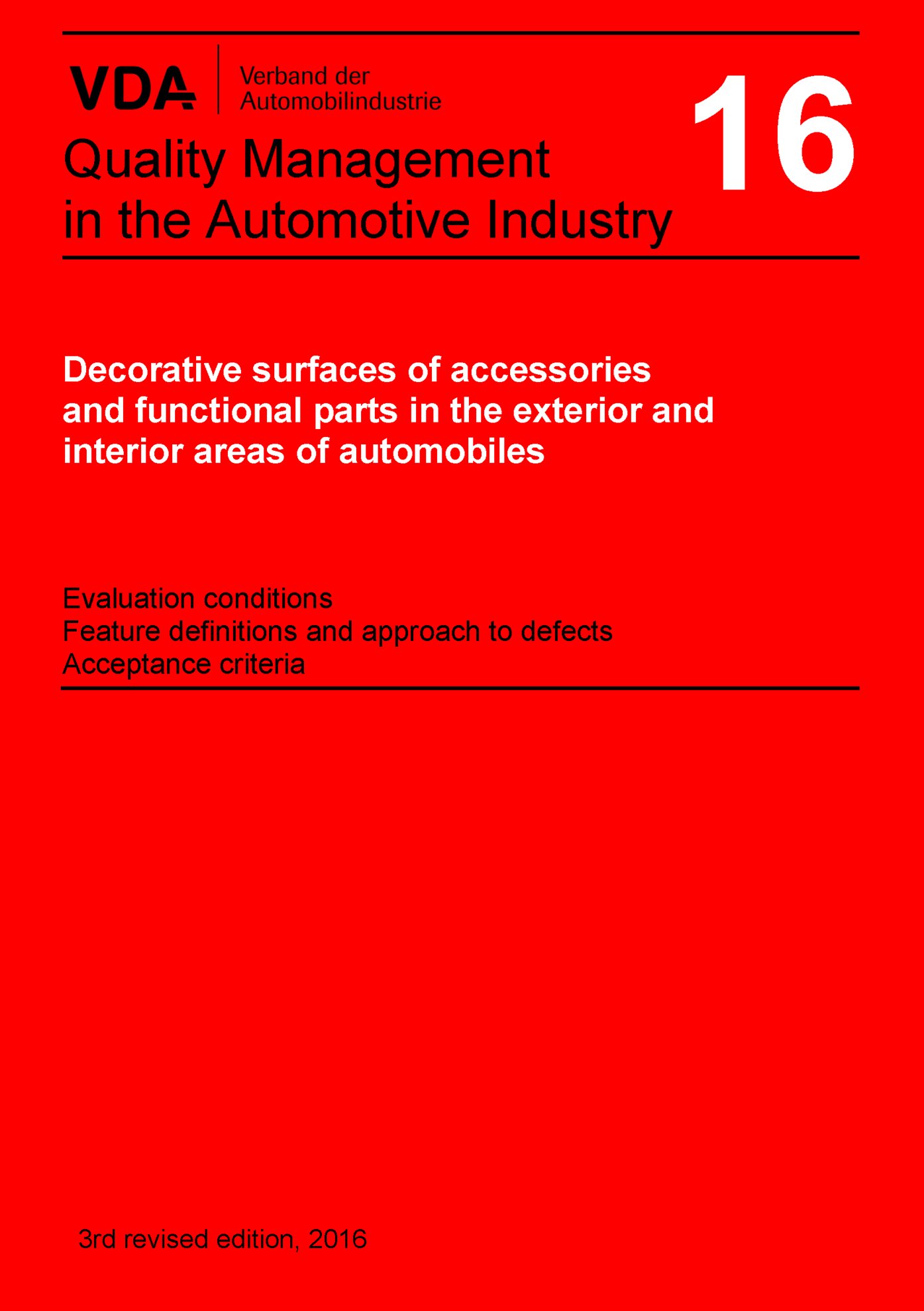 Ansicht  VDA Volume 16, 3rd Edition 2016 1.1.2016